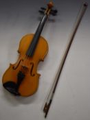 Violin by Lark, 34cm two piece back, in hard carry case with bow