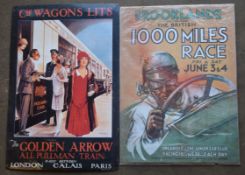 Two metal advertising signs comprising Brooklands & Golden Arrow Pullman, each approximately 59 x