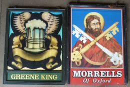 Two hanging pub signs Greene King and Morrells of Oxford Cross Keys, 130 x 92cm PLEASE NOTE this lot