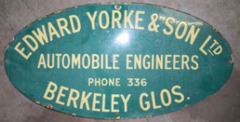 Vintage enamel advertising sign 'Edward Yorke & Son Ltd, Berkeley, Gloucestershire', 31 x 61cm