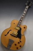 Hondo HL5FBB 'Fat Boy' electric archtop guitar with blonde body, series no 880 803640