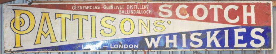 Vintage enamel advertising sign 'Pattisons' Scotch Whiskies', 61 x 326cm PLEASE NOTE this lot is