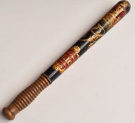 Victorian hand painted police truncheon with 'Police' and crown decoration and ribbed wooden handle,