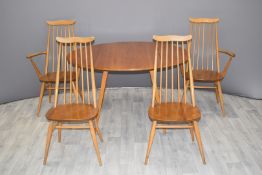 Ercol light elm table and four chairs (2 + 2), W112 x D124 x H72cm