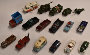 Seventeen Corgi, Dinky and Dinky Supertoys diecast model vehicles including army miitary vehicles,