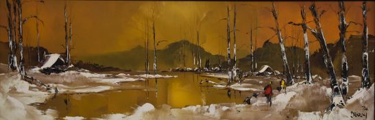 George Richard Deakins (1911-1982) oil on canvas of a winter lake scene, signed and dated 74 lower