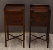 Four mahogany tray topped pot cupboards, most W34 x D34 x H76cm