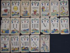 Continental pack of playing cards with folded over backs and being hand coloured and with