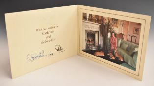 Queen Elizabeth and HRH Prince Philip signed portrait photograph Christmas card, in monogrammed