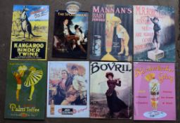Eight metal advertising signs to include Bovril, Kangaroo Binder Twine etc, each approximately 40