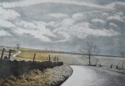 George Guest (b.1935) signed limited edition (76/200) lithograph 'Wet Road', with certificate from