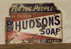 Vintage enamel advertising sign 'Hudson's Soap', 70 x 96cm PLEASE NOTE this lot is located at and