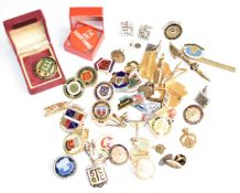 A collection of enamel lapel badges largely relating to bowls clubs, together with cufflinks,