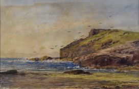 John Syer (1815-1885) watercolour coastal landscape with headland, signed and dated 1872 lower