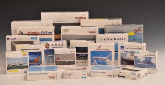 Twenty Herpa Wings diecast model aircraft in various scale sizes and carrier liveries including