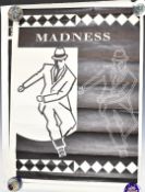 Three 1980s Madness posters to include Belgium, UK tours and a promotional example, 64 x 84cm