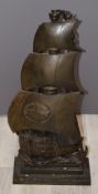 A kitsch / retro cast iron galleon companion set, H56cm