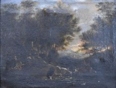 W.Henderson Victorian oil on canvas after Gainsborough, 'The Watering Place', titled and dated