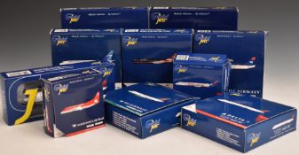 Ten Gemini Jets 1:400 and 1:200 scale diecast model aircraft, U.S. and Canadian carrier liveries