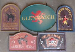 Five signs comprising Johnnie Walker, The Dick Turpin Inn, Carousel Horse, The Jolly Roger & Glen