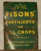 Vintage enamel advertising sign 'Fisons' Fertilizers for All Crops, Newport Monmouthshire', 76 x