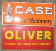 Two enamel farm machinery advertising signs comprising 'Case' & 'Oliver', 20.5 x 46cm PLEASE NOTE