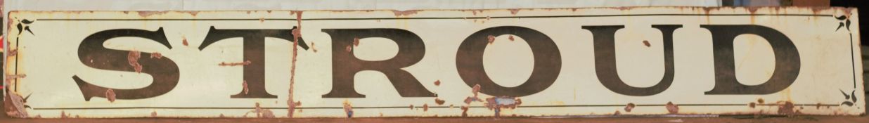 Stroud vintage enamel railway station/ advertising sign, 39 x 295cm PLEASE NOTE this lot is