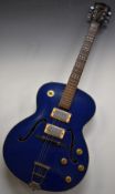 Hofner vintage hollow bodied electric jazz guitar, Senator thin model no 582 in blue lacquered