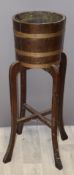 Lister coopered oak jardinière on stand, H95cm