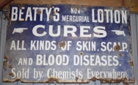 Vintage enamel advertising sign 'Beatty's Non-Mercurial Lotion', 77 x 122cm PLEASE NOTE this lot