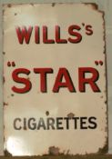 Vintage enamel advertising sign 'Wills's Star cigarettes', 91 x 61cm PLEASE NOTE this lot is located