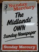 Vintage enamel newspaper advertising sign 'Sunday Mercury', 61 x 43cm PLEASE NOTE this lot is