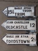 Three vintage Irish double sided cast aluminium signs comprising Fordstown, Oldcastle & Trim, length