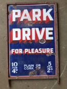 Vintage enamel advertising sign 'Park Drive for pleasure' in frame, 76 x 51cm  PLEASE NOTE this