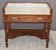 19thC ash washstand with marble top, gallery and undershelf, W85 x D43 x 81cm