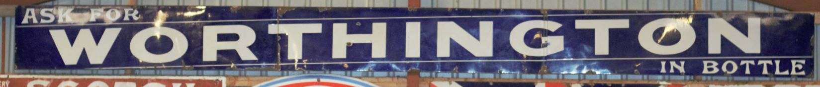 Vintage enamel advertising sign 'Worthington' beer, 46 x 566cm PLEASE NOTE this lot is located at