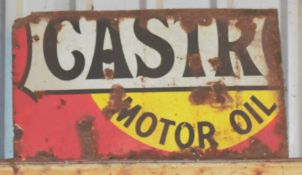 Three vintage enamel part advertising signs comprising Castrol Motor Oil, price sign & 'Patt',