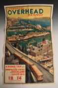 Liverpool Overhead Railway poster depicting ships in port with Liver building beyond and railway