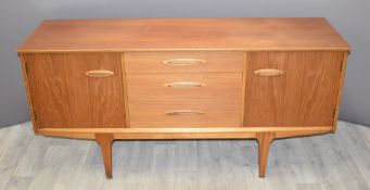 Jentique retro 20thC sideboard with two cupboards either side of three drawers, W150 x D42 x H75cm