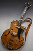 Arnold Hoyer vintage c1960s hollow bodied electric jazz guitar with mother of pearl inlay to body,