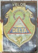 Vintage embossed metal advertising sign 'Delta Velos' bicycles, 70 x 50cm PLEASE NOTE this lot is