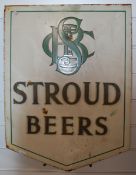 A vintage Stroud Beers enamel advertising sign with applied brass lettering and Stroud Brewery