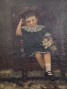 N Crowther Victorian oil on canvas portrait of a girl seated with cat, signed and dated 97 lower