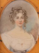 19thC portrait miniature of Miss Croker after Sir Thomas Lawrence, maximum diameter 9.5cm, with