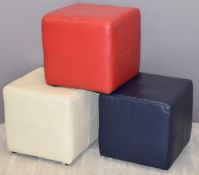 Three leather cube seats or footstools, H42cm