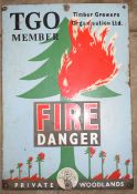 Vintage enamel advertising sign 'Timber Growers Organisation Ltd Fire Danger, Private Woodlands', 55