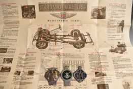 Car badges comprising AA, RAC and a Gaunt example with motto 'deus vult', together with a Standard 9