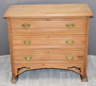 19th/20thC satin walnut chest of three drawers, W94 x D44 x H80cm
