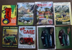 Eight farming interest metal advertising signs to include LandRover, Case, John Deere, Bedford OB