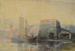 William Williams of Plymouth (1808-1895) watercolour 'Barmouth' river scene with boats, signed and